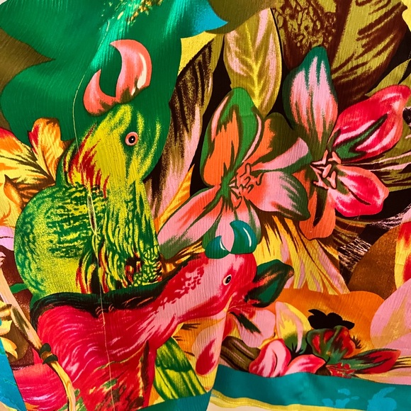 100% silk CACHE TOP KAFTAN PONCHO BLOUSE tropical floral design - Picture 9 of 10